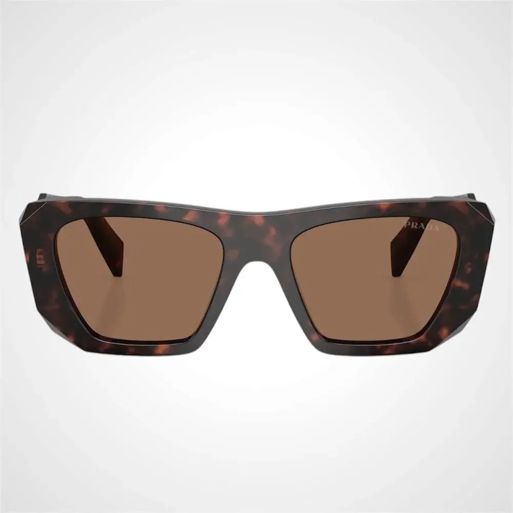 New PRADA Sunglasses Brown Root Tortoise Silver Symbole Logo Square Oversized - Picture 2 of 5